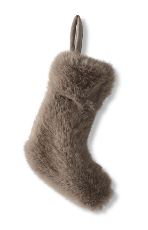 Vegan Fur Mini Stocking Assorted
A brown faux fur Christmas stocking with a matching faux fur cuff and a hanging loop taupe beige