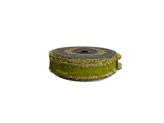 Bright green ribbon with gold tinsel edge