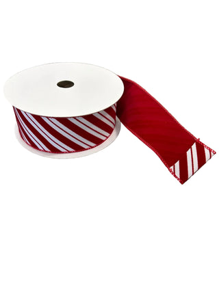 Velvet Peppermint Ribbon 2" SOLD BY THE FOOT red white candy cane Christmas