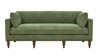 Verde Townhouse Sofa green eight leg brown stain two pillow