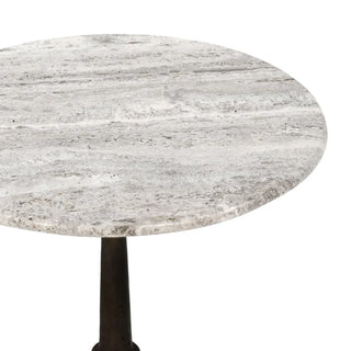 Versant Accent Table white gray marble bronze base spindle