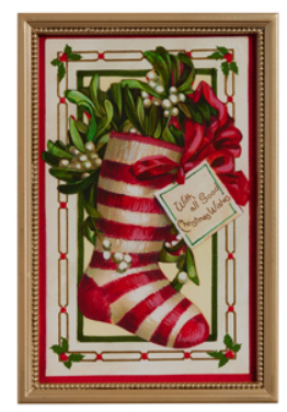 Vintage Christmas Wishes Framed Wall Art Assorted stocking red white and green