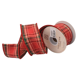 Vintage Plaid Ribbon 2.5" - Sold by the foot red green black white stitch