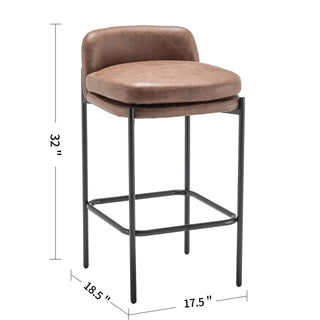 A modern square counter stool with a walnut brown seat and a matte black metal base.