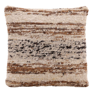 Wanda Square Pillow in Brown caramel black cream ivory stripe hand woven jute wool