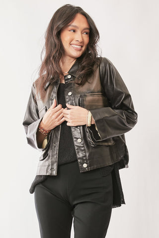 Washed Black Faux Leather Jacket