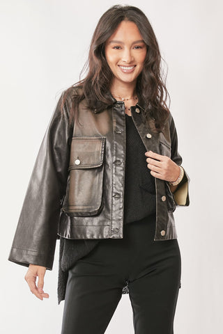 Washed Black Faux Leather Jacket