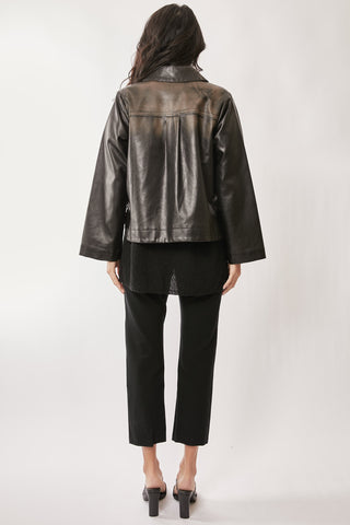 Washed Black Faux Leather Jacket