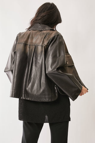 Washed Black Faux Leather Jacket
