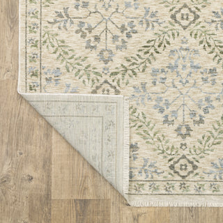 Westwood WES05 7'10" x 10'10" Rug blue green beige ivory botanical flower floral fringe space dye polyester