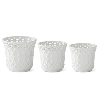 White Basket Weave Embossed Ceramic Pot Assorted