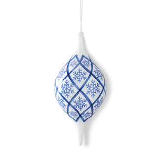 White Ceramic Blue Snowflake Teardrop Ornament