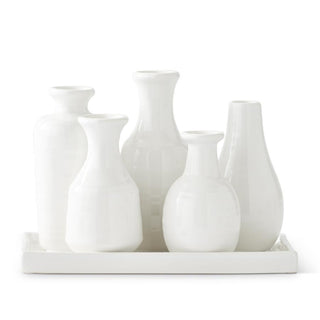 White Ceramic Vases with Attached Tray