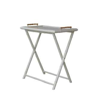 White Folding Tray Table with Bamboo Handles