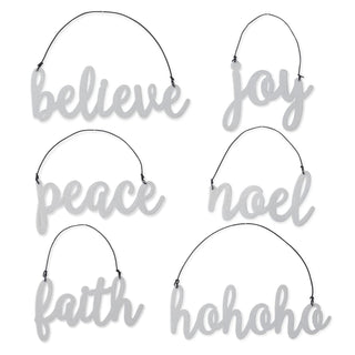 White Glittered Holiday Message Ornament Assorted