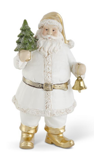 White & Gold Resin Santa with Tree & Bell green white and gold