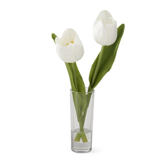 White Real Touch Double Tulip in Glass Vase w/Faux Water