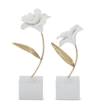 White Resin Gold Metal Stem Flower on Base Assorted