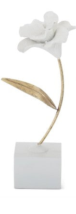 White Resin Gold Metal Stem Flower on Base Assorted