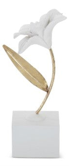 White Resin Gold Metal Stem Flower on Base Assorted