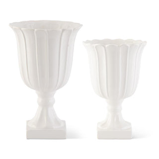 White Ribbed Ceramic Vase on Square Base Assorted