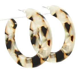 White Tortoise Acrylic Open Hoop Earrings