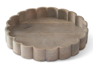 Whitewashed Round Wood Scalloped Edge Nesting Trays Assorted distress