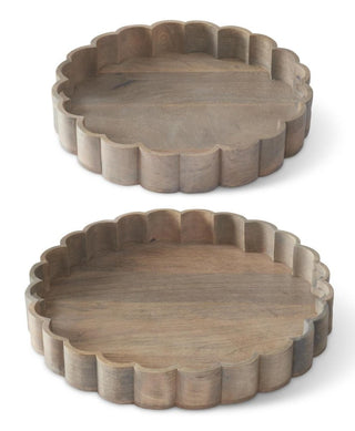 Whitewashed Round Wood Scalloped Edge Nesting Trays Assorted 