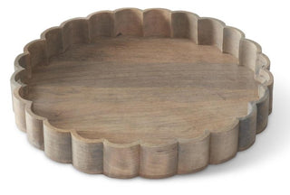Whitewashed Round Wood Scalloped Edge Nesting Trays Assorted distressed