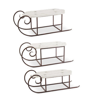 Whitewashed Wood Sled with Rust Colored Runner Assorted