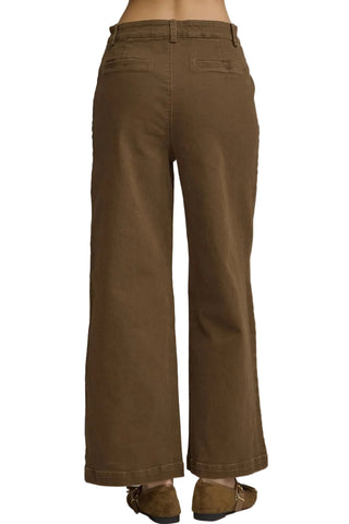 Wide Leg Pants with Hardware Accents on Patch Pockets in Brown