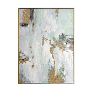 Wilkes Floating Frame Canvas gold frame gold foil abstract ale green white hand paint texture