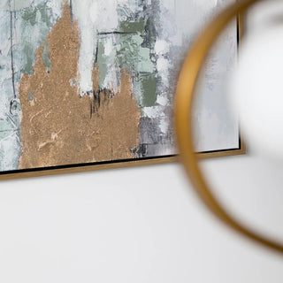 Wilkes Floating Frame Canvas gold float frame gold foil hand pain texture pale green white