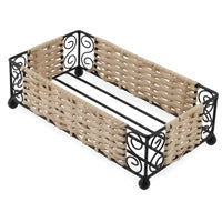 Combining sturdy wire construction with natural rattan accents, this caddy offers both durability and rustic charm