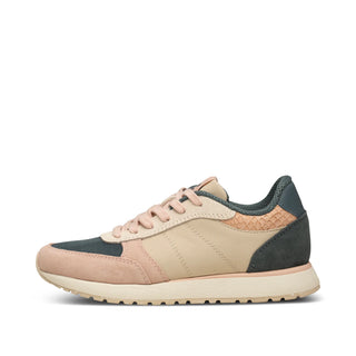 Woden multi colored sneakers featuring multiple fabrics including fish skin