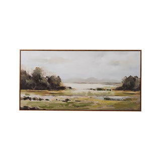 Wood Framed Canvas Landscape 55x27.5 calm green muted tones