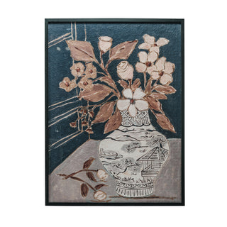 Wood Framed Glass Wall Décor of Flowers in Vase