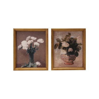 Wood Framed Vintage Reproduction Wall Decor Florals Assorted antiqued vase white cream