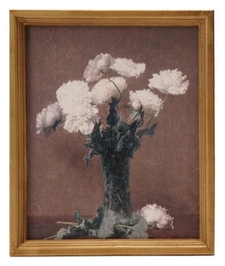Wood Framed Vintage Reproduction Wall Decor Florals Assorted white flower in vase