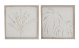 Wood Framed Wheat or Pumpkin Embossed Wall Art distressed