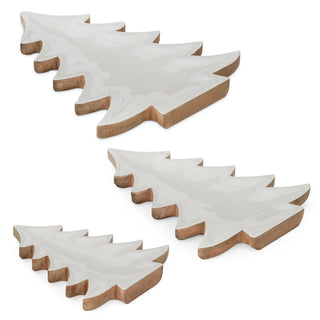 Wooden Christmas Tree Tray with Enameled White Inside Assorted