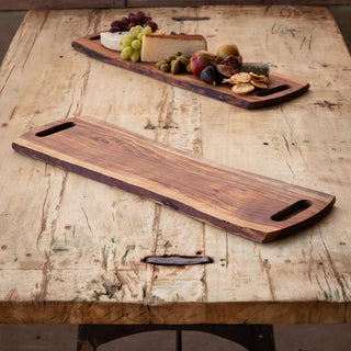 Wooden Live Edge Serving Board with Handles cheese charcuterie