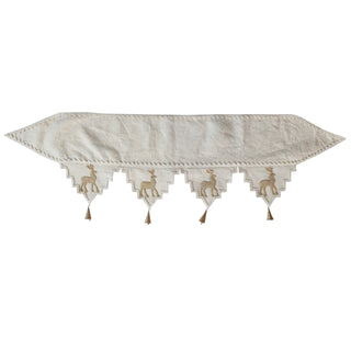 Wool Felt Pennant Mantle Scarf with Deer and Metal Bells in Cream beige tan gold
