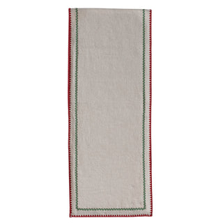 Woven Cotton Table Runner with Ric Rac Trim red green beige linen Christmas holiday