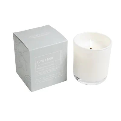 Hillhouse Naturals Yuzu Sage Candle in White Glass in Box