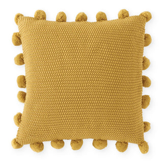 Yellow Moss Stitch Knit Pillow with Pompom Trim