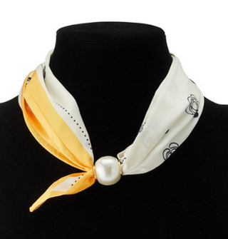 Yellow/Multi Print Scarf Necklace with Pearl Magnet