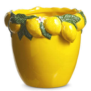 Yellow Planter with Lemon Rim green leaf water seal ceramic