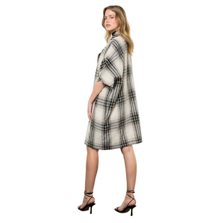 THML Plaid Drop Shoulder Mid Coat in Taupe