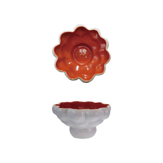 Stoneware Footed Bowl with Terra-Cotta Glazed Interior